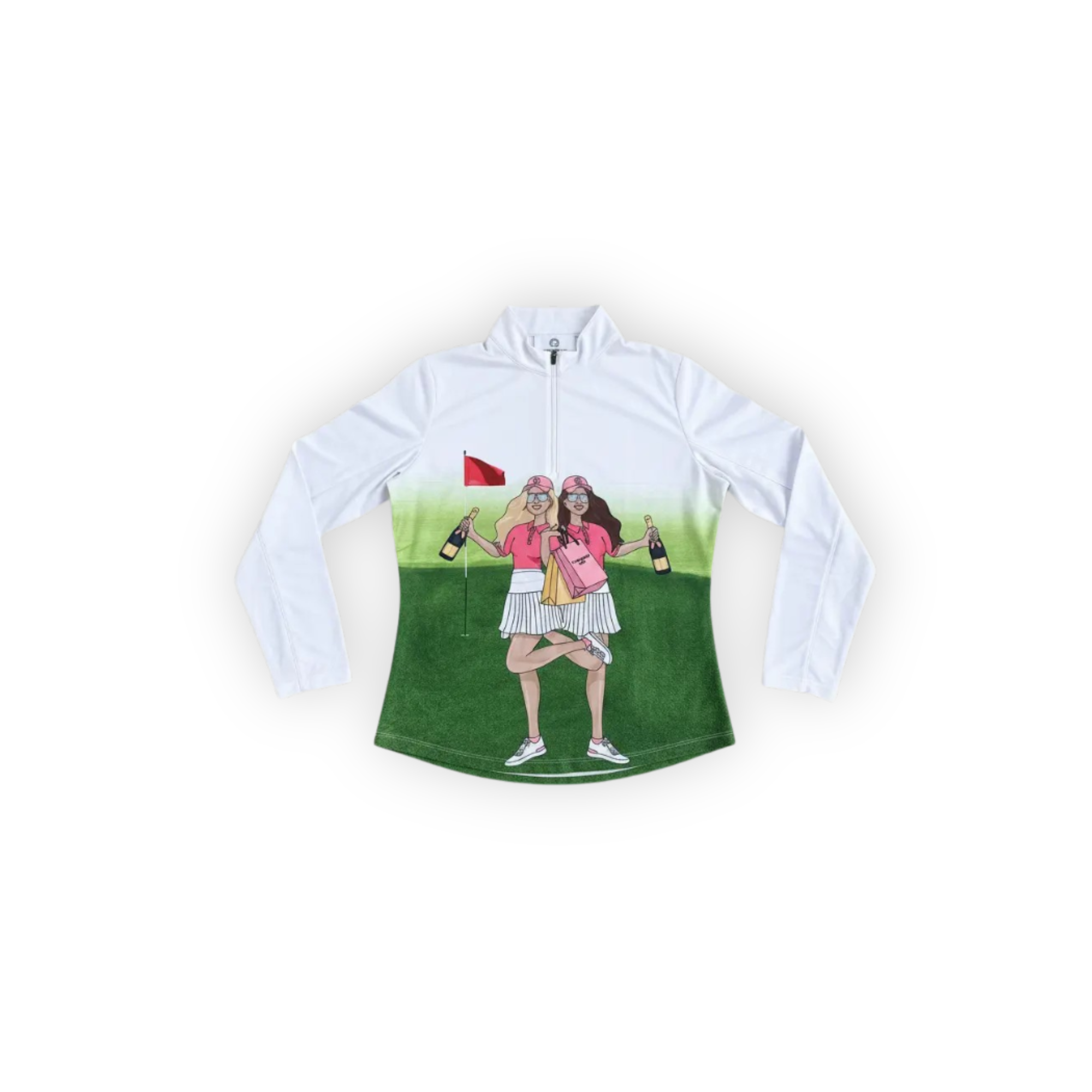 Two Girl Golf Shirt Long Sleeve - White/Multi and Black/Multi