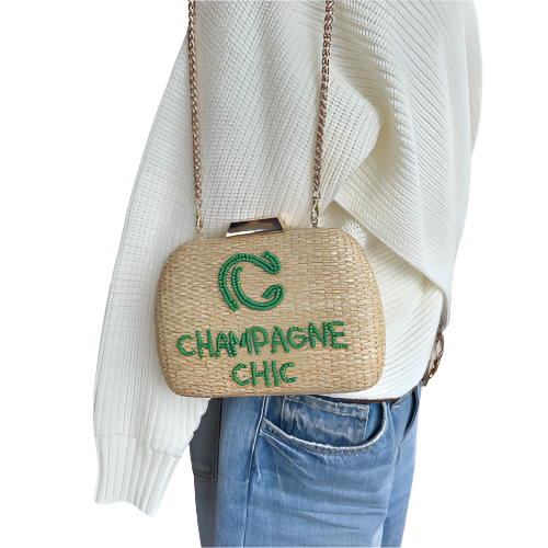 Hand Beaded Champagne Chic Straw Bag