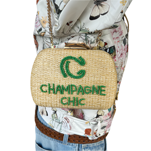 Hand Beaded Champagne Chic Straw Bag