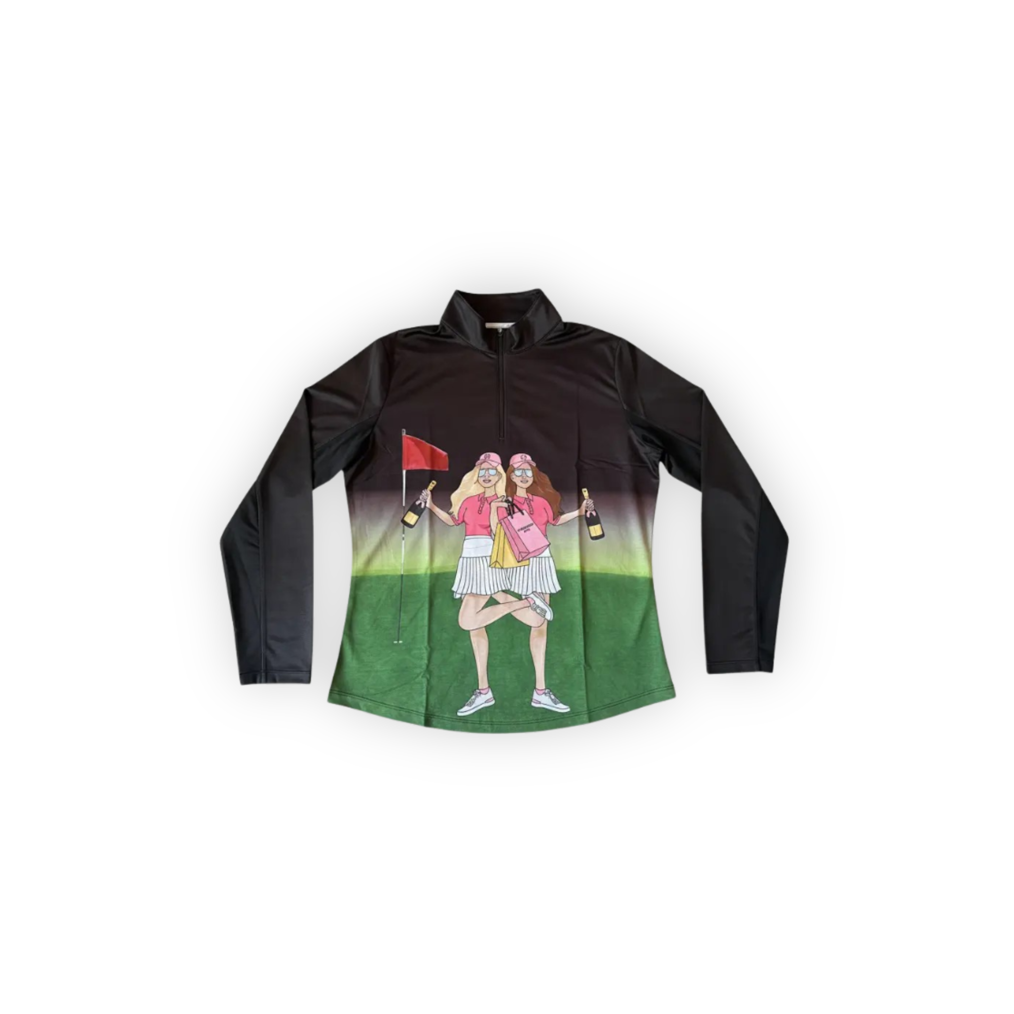 Two Girl Golf Shirt Long Sleeve - White/Multi and Black/Multi