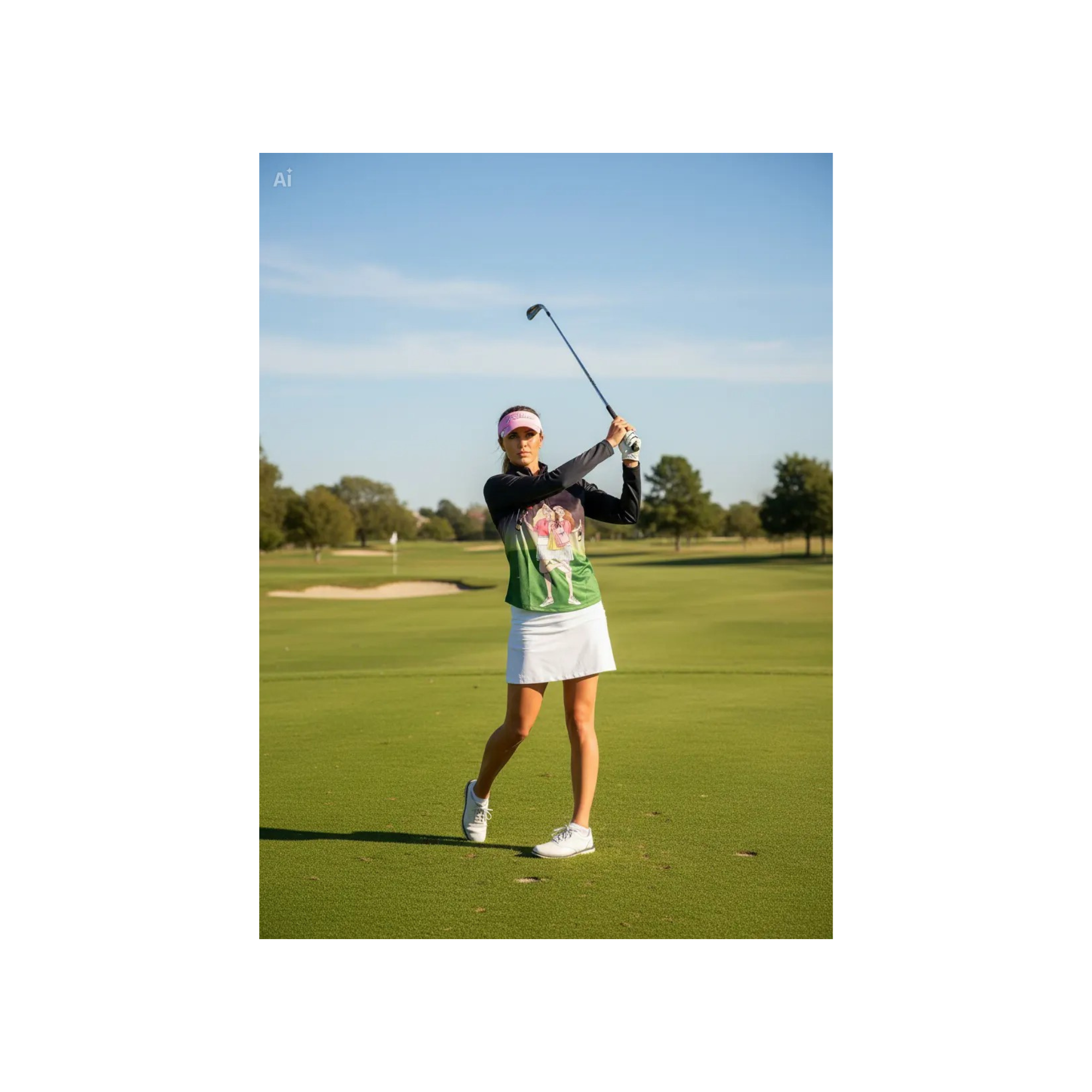 Two Girl Golf Shirt Long Sleeve - White/Multi and Black/Multi