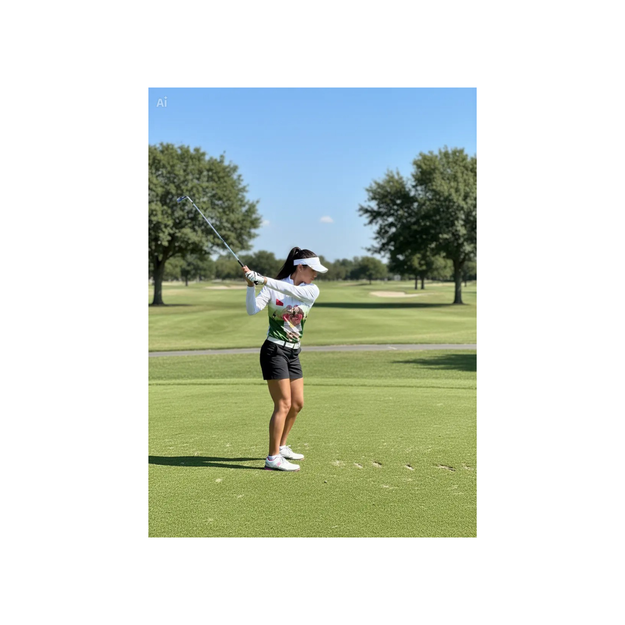 Two Girl Golf Shirt Long Sleeve - White/Multi and Black/Multi