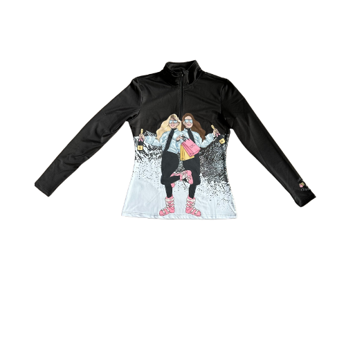 Two Girl Ski Top 3/4 zip base layer - Black/Multi